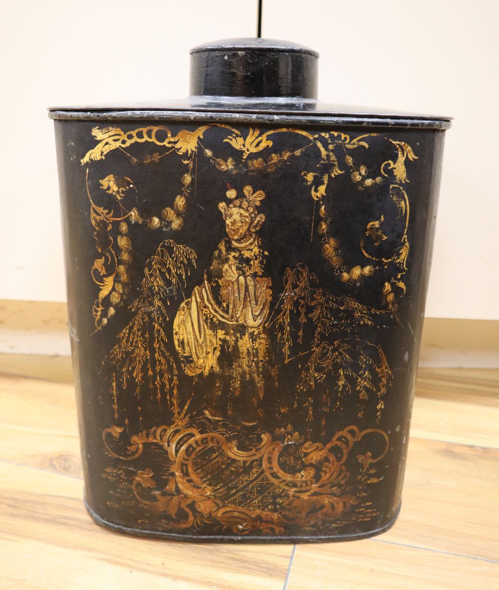 A Regency toleware tea canister, height 40cm